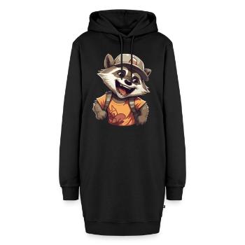 Mignon raton laveur: rire effronté avec casquette et chemise - Sweat-shirt à capuche long Femme - noir - Devant