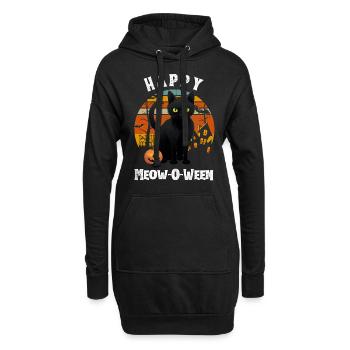Schwarze Halloween-Katze mit Kürbis für Halloween - Hoodie-Kleid - Schwarz - Vorne