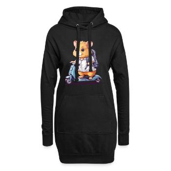 Hamster Schüler auf Roller Schulweg Design - Hoodie-Kleid - Schwarz - Vorne