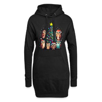 Eulen mit Weihnachtsmütze feiern Weihnachten - Hoodie-Kleid - Schwarz - Vorne