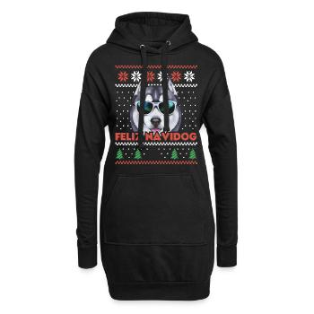 Husky sibérien Feliz Navidog Noël moche - Sweat-shirt à capuche long Femme - noir - Devant