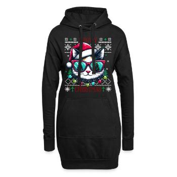 Meowy Noël - Pyjama chat PJ Ugly Funny Noël - Sweat-shirt à capuche long Femme - noir - Devant