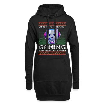 Funny Christmas Forecast Gaming Katze Ugly Xmas - Hoodie-Kleid - Schwarz - Vorne