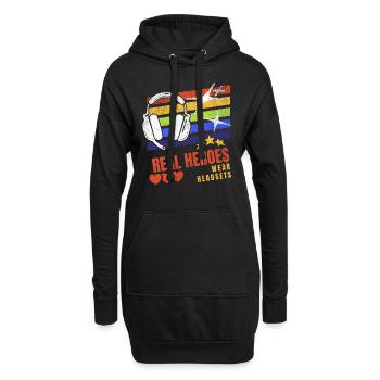 Les vrais héros portent des casques Funny Gamer Boys & Kids - Sweat-shirt à capuche long Femme - noir - Devant