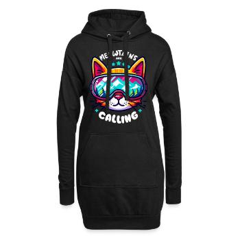 Snowboard Ski Cool Katze Berge Skibrille lustig - Hoodie-Kleid - Schwarz - Vorne