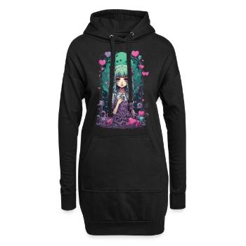 Kawaii Goth e-girl Occulte Pastel Style Anime - Sweat-shirt à capuche long Femme - noir - Devant