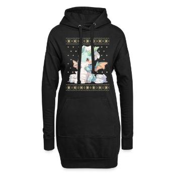 Kawaii Drachen im Ugly Christmas Sweater Style - Hoodie-Kleid - Schwarz - Vorne