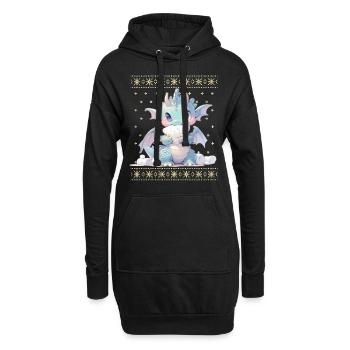 Kawaii Drachen im Ugly Christmas Sweater Style - Hoodie-Kleid - Schwarz - Vorne