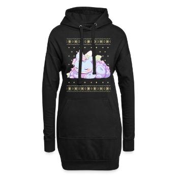 Kawaii Drachen im Ugly Christmas Sweater Style - Hoodie-Kleid - Schwarz - Vorne