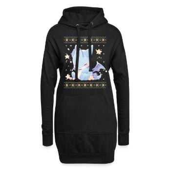 Kawaii Drachen im Ugly Christmas Sweater Style - Hoodie-Kleid - Schwarz - Vorne
