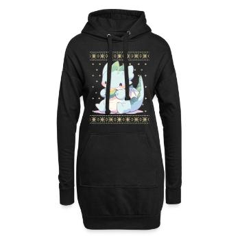 Kawaii Drachen im Ugly Christmas Sweater Style - Hoodie-Kleid - Schwarz - Vorne