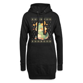 Kawaii Drachen im Ugly Christmas Sweater Style - Hoodie-Kleid - Schwarz - Vorne
