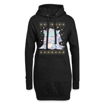 Kawaii Drachen im Ugly Christmas Sweater Style - Hoodie-Kleid - Schwarz - Vorne