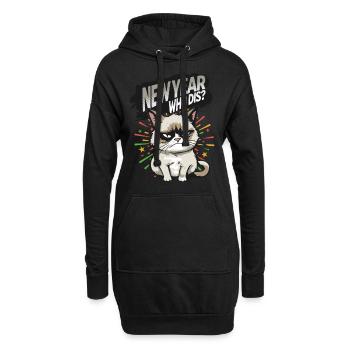 New Year Who dis? Angry Cat Happy New Year Pajamas - Hoodie-Kleid - Schwarz - Vorne