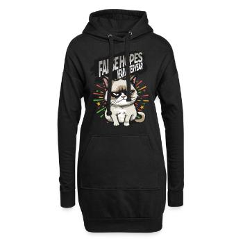 False Hopes - Angry Cat Happy New Year Pajamas - Hoodie-Kleid - Schwarz - Vorne