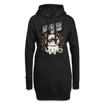 Je déteste ça ici - Pyjama Angry Cat Happy New Year - Sweat-shirt à capuche long Femme - noir - Devant