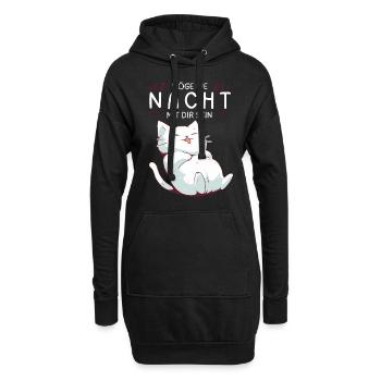 Möge die Nacht mit dir sein - Schlafshirt Katze - Hoodie-Kleid - Schwarz - Vorne