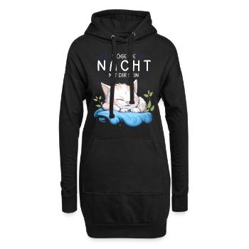 Möge die Nacht mit dir sein - Schlafshirt Katze - Hoodie-Kleid - Schwarz - Vorne