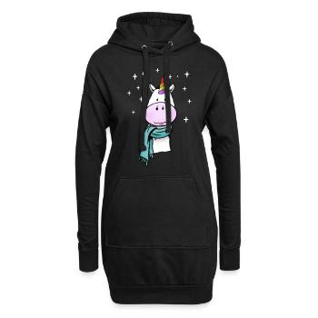 Licorne mignonne avec arc-en-ciel et écharpe d’hiver - Sweat-shirt à capuche long Femme - noir - Devant