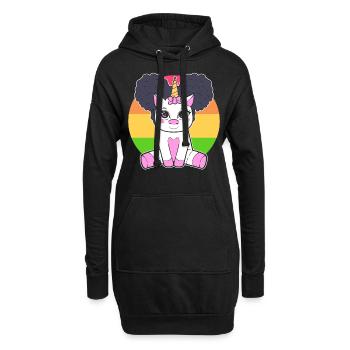 Schwarzes Mädchen Niedliches Einhorn Afro Haar - Hoodie-Kleid - Schwarz - Vorne