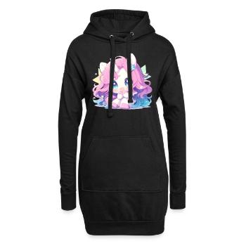 Licorne Kawaii Japonais - Sweat-shirt à capuche long Femme - noir - Devant