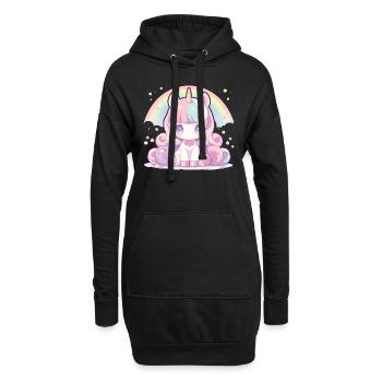 Einhorn Regenbogen Kawaii Japanisch - Hoodie-Kleid - Schwarz - Vorne