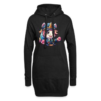 Einhorn Kawaii Japanischer Shinkansen Schaffner - Hoodie-Kleid - Schwarz - Vorne