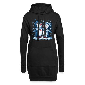Pingouin Couple Kawaii Pingouin Mignon - Sweat-shirt à capuche long Femme - noir - Devant