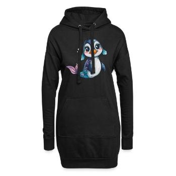 Pingouin, Sirène, Kawaii, Pingouin, Mignon - Sweat-shirt à capuche long Femme - noir - Devant