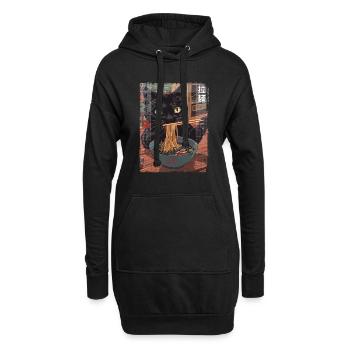 Aesthetic Ramen Katzen Vintage Kawaii Japanisch - Hoodie-Kleid - Schwarz - Vorne