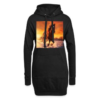 Pferd - Hoodie-Kleid - Schwarz - Vorne