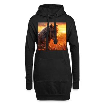 Pferd - Hoodie-Kleid - Schwarz - Vorne