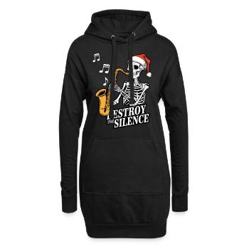 Skelett Saxophon Destroy the Silence Musik - Hoodie-Kleid - Schwarz - Vorne