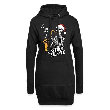 Skelett Saxophon Destroy the Silence Musik - Hoodie-Kleid - Schwarz - Vorne