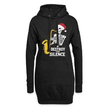 Skelett Saxophon Destroy the Silence Musik - Hoodie-Kleid - Schwarz - Vorne