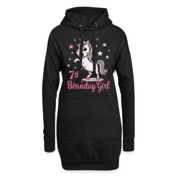 Licorne drôle 7e anniversaire fille - Sweat-shirt à capuche long Femme - noir - Devant