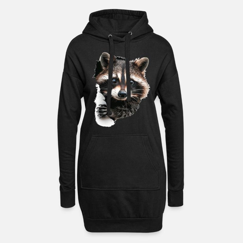 Waschbär - Hoodie-Kleid - Schwarz