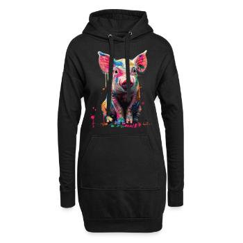 Schwein - Hoodie-Kleid - Schwarz - Vorne