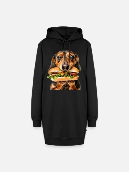 Dackel - Hoodie-Kleid - Schwarz