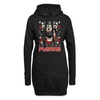 Ugly Christmas Mops Design – Merry Pugmas - Hoodie-Kleid - Schwarz - Vorne
