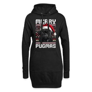 Lustiger Mops Ugly Christmas Merry Pugmas Look - Hoodie-Kleid - Schwarz - Vorne
