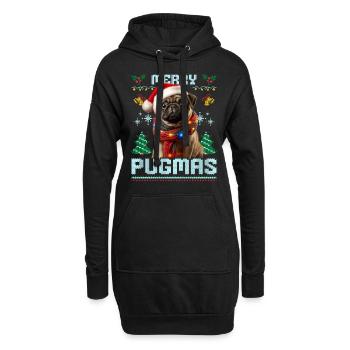 Merry Pugmas Mops Ugly Christmas Party Look - Hoodie-Kleid - Schwarz - Vorne