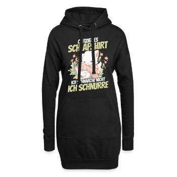 oChemise de nuit officielle - Chat avec des fleurs - Sweat-shirt à capuche long Femme - noir - Devant