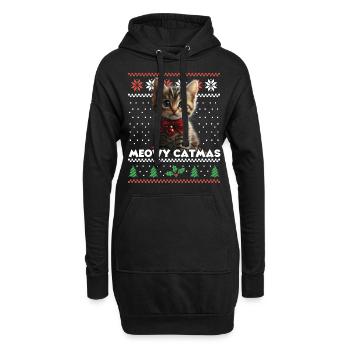 Le look de Noël assorti de Meowy Catma avec chaton - Sweat-shirt à capuche long Femme - noir - Devant