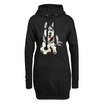 Sibirischer Husky - Hoodie-Kleid - Schwarz - Vorne