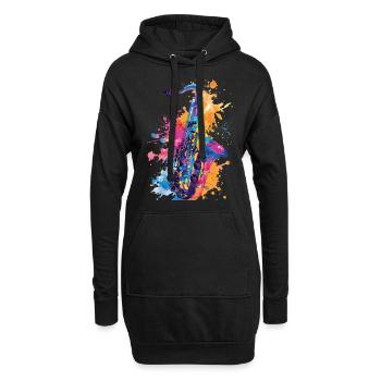 Saxophon - Hoodie-Kleid - Schwarz - Vorne