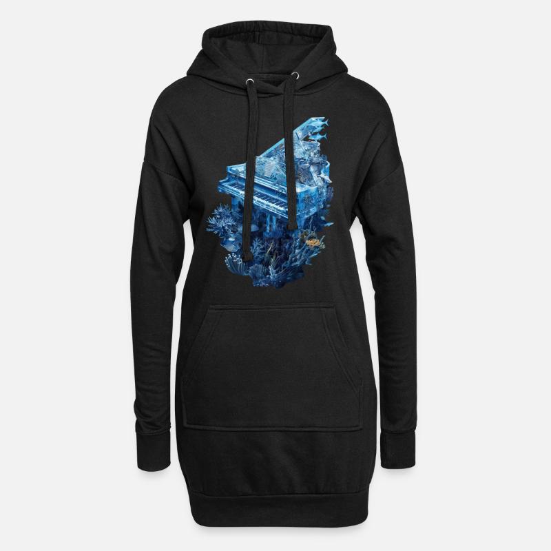Fisch Klavier - Hoodie-Kleid - Schwarz
