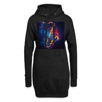 Saxophon - Hoodie-Kleid - Schwarz - Vorne