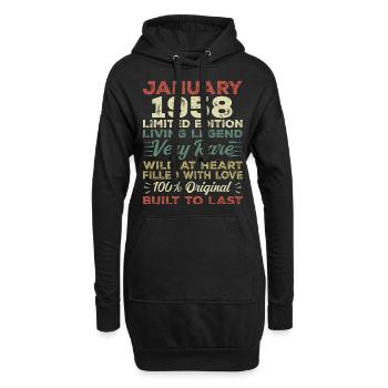 Anniversaire de Janvier 1958 - Janvier 1958, Janvier 1958 - Sweat-shirt à capuche long Femme - noir - Devant