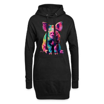 Schwein - Hoodie-Kleid - Schwarz - Vorne